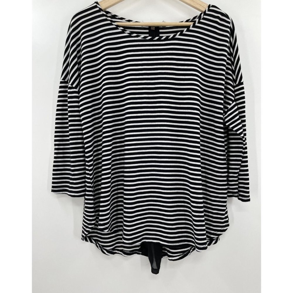 Essentials By Milano Top Women Black White Striped‎ Zipper Size XL